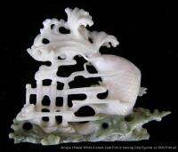 Antique Chinese Carved White & Green Jade Carp Figurine  