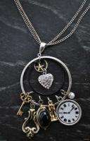 Clock Face Circle Pendant Necklace Charms Key Hourglass Heart Star 