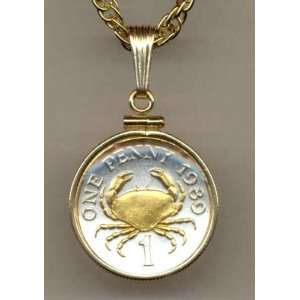  Gorgeous 2 Toned Gold on Silver Guernsey Crab, Coin Necklaces: Jewelry