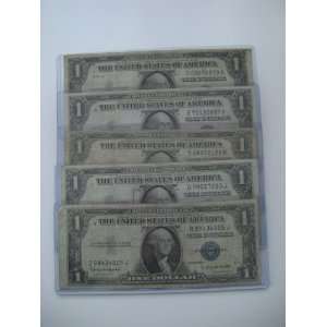  Lot of 5 One dollar Silver Certificates Series 1935 Five 