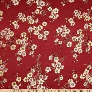  29 Wide Chinese Silk Brocade Scrolling Flowers Burgundy Fabric 
