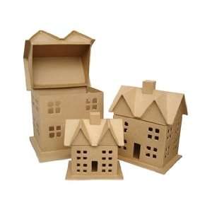  Craft Pedlars Paper Mache Set Box House Kraft Set of 3 
