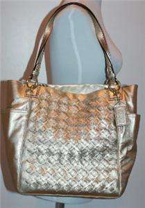 NWT Coach Large Woven Gold Leather Tote 17099  