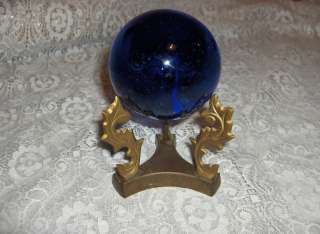 up for sale is a gorgeous cobalt blue art glass crystal ball