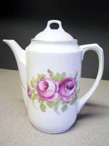 Tea Chocolate Pot Pink Roses Gold Trim Teapot Beauty  