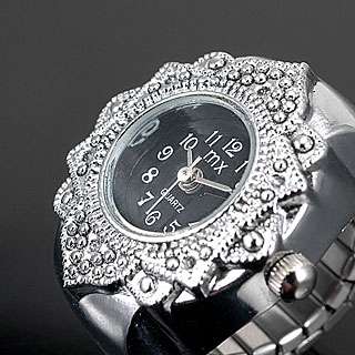 Fashion Flower Finger Ring Watch as Gift for Girl Lady  