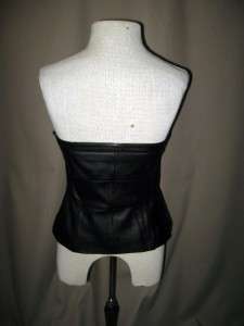 LAUNDRY BY SHELLI SEGAL Black Leather Bustier Zips up Front Size Small 
