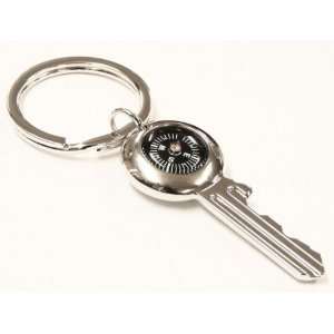 com Novelty Shiny Silver Colour  Key  With Inbuilt Compass Keyring 