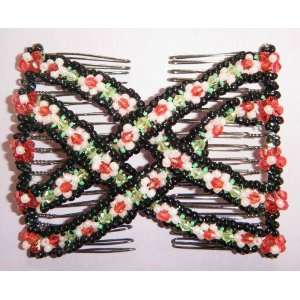   Magic Comb Stretchy Beaded Hair Comb In Pink & Black 