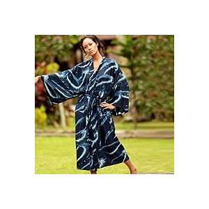 NOVICA Womens batik robe, Sea of Shadows