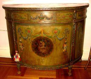 Antique Adams Style Demi Lune Hand Painted Commode  