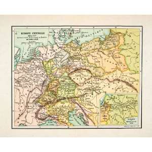 1929 Wood Engraving Map Central Europe France Denmark Holland Belgium 