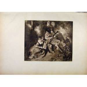    French Art La Gamme Damour By Watteau Antique Print
