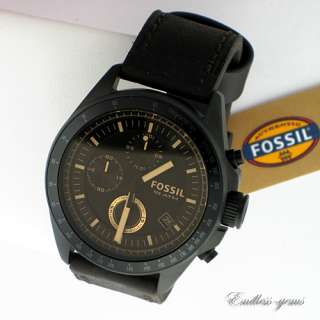 Mens Fossil Decker Black Dial Leather Band Chronograph Watch CH2804 