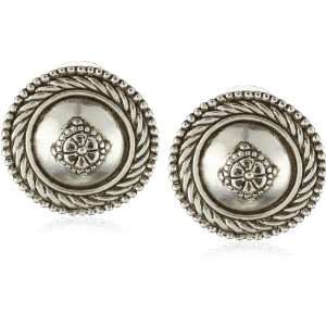    Antiquities Couture Silver Tone Rosette Button Earrings: Jewelry