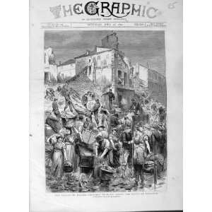  1875 FLOODS FRANCE SOLDIERS RUINS TOULOUSE OLD PRINT