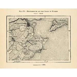  1882 Relief Line block Map Netherlands Monnickendam Island 