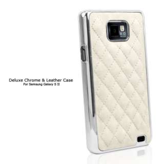   Luxury Leather Chrome Case Cover For Samsung Galaxy S2 i9100   White