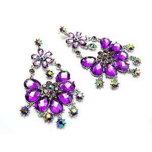   Dangle Flower Crystal Fashion Earrings Purple: Everything Else