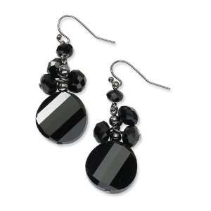  Black plated Black Crystal Round Drop Earrings Jewelry