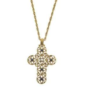  Gold/Montana Cultura Pearl Filigree Cross Necklace (VLC 