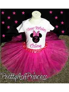 BIRTHDAY MINNIE MOUSE TUTU OUTFIT PINK DRESS AGES 1 5  