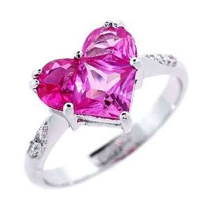   925 Sterling Silver CZ Deep Pink Sapphire Heart Ring Glitzs Jewelry