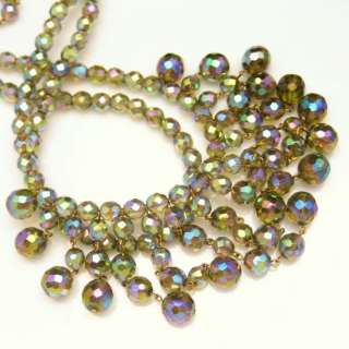 Vintage Massive Fringe Bib Necklace 2 Strands AB Crystal Beads 