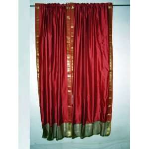 Silk Sari Curtains Peach Red India Golden Border Drapes Panels 84 