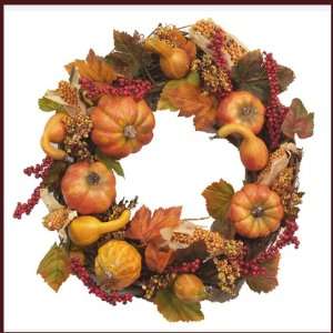  Fall Harvest Front Door Wreath with Gourds WR4253 26: Home 