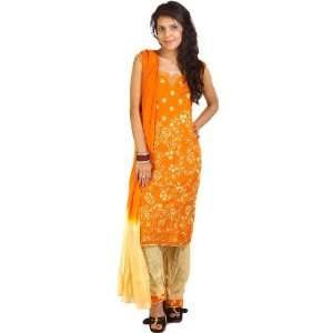  Russet Orange Salwar Suit with All Over Embroidery and 