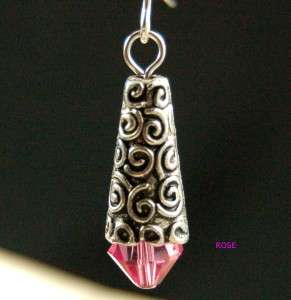   CRYSTAL & TIBETAN SILVER CONE EARRINGS with STERLING SILVER EAR WIRES