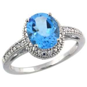  Sterling Silver Vintage Style Oval Blue Topaz Stone Ring w 