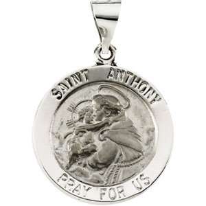    18.25 Mm 14K White Gold Hollow Round St. Anthony Medal Jewelry