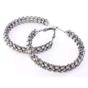 Ruthenium Finish with Clear Crystal Hoop Earrings Jewelry