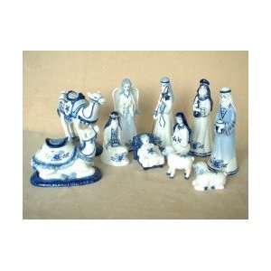  11 piece Porcelain Delft Blue Nativity Set: Everything 