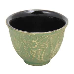  Green with Gold Dragon Phoenix Cast Iron Teacup