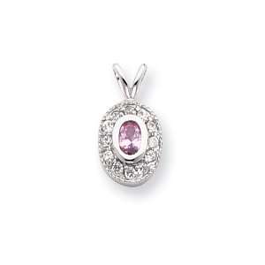    Rhodium plated October Birthstone Oval CZ Necklace: Jewelry