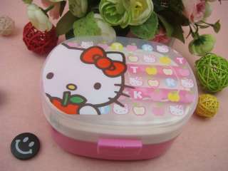 Hello Kitty 2 Tier Bento Lunch Box Spoon Fork Pink  