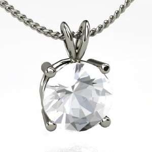   Solitaire Pendant, Round Rock Crystal Sterling Silver Necklace