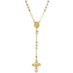    14k Yellow Gold Filigree Cross Bead Rosary Necklace (26) Jewelry