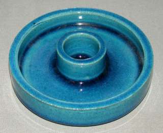 Retro Denmark Scandinavian Blue Pottery Candle Holder  
