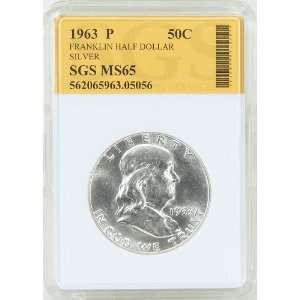  1963 P Silver Franklin Half Dollar   Graded MS65 by SGS 