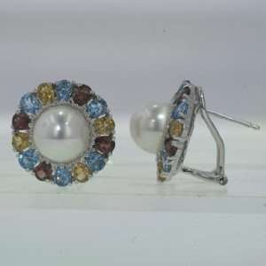   Colorful Diamond and China Pearl Multi Color Garnet Earrings Jewelry