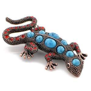 Vintage Style Ruby Lizard Turquoise Animal Austrian Crystal Pin Brooch