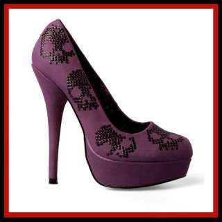   Hiccup Ladies Womens Platforms Heels Shoes Digi Skull Purple  