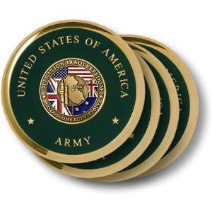  Army Iraqi Freedom Brass 4 Coaster Set 