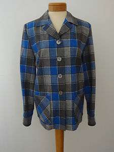 Pendleton 49er Blue Grey Wool Plaid Button Front Jacket Blazer M 10 