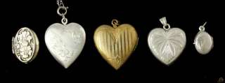Lot of 5 Antique Sterling Silver & GF Heart Pendants/Lockets  