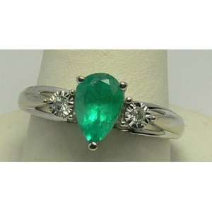  Natural Colombian Emerald & Diamond Ring White Gold 1ct 